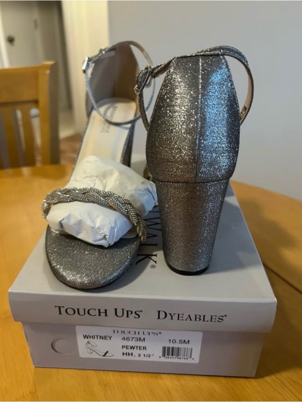 Touch Ups Pewter Glitter Block Heel Sandals with Braided Front Strap